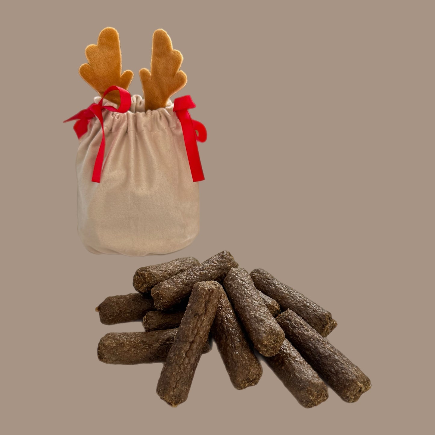 Reindeer Gift Bag Filled With Festive Flavoured Mini Sausages