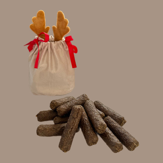 Reindeer Gift Bag Filled With Festive Flavoured Mini Sausages