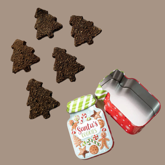 ‘Santa’s Cookies’ Tin Filled With Meaty Christmas Tree Treats