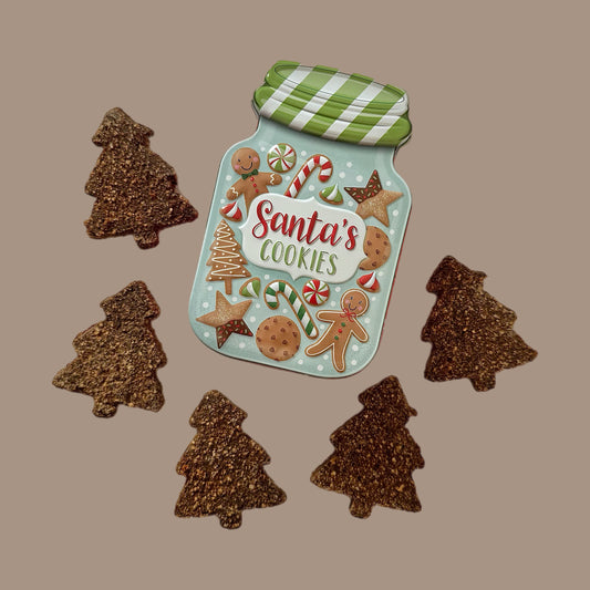 ‘Santa’s Cookies’ Tin Filled With Meaty Christmas Tree Treats